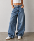 Blugi baggy cu talie înaltă și model texturat