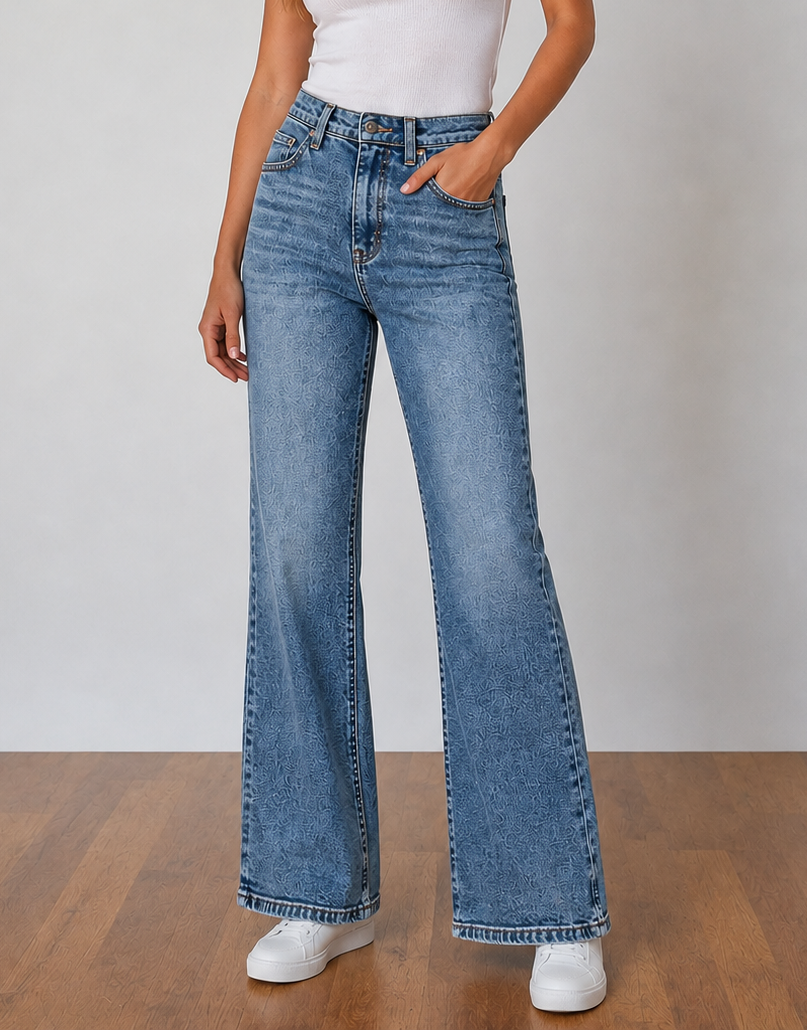 Blugi cu croială wide leg și model texturat