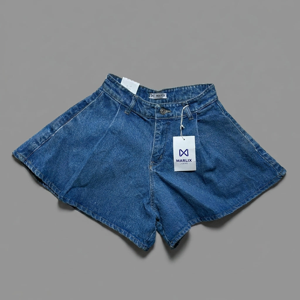 Pantaloni scurți din denim evazați cu talie înaltă