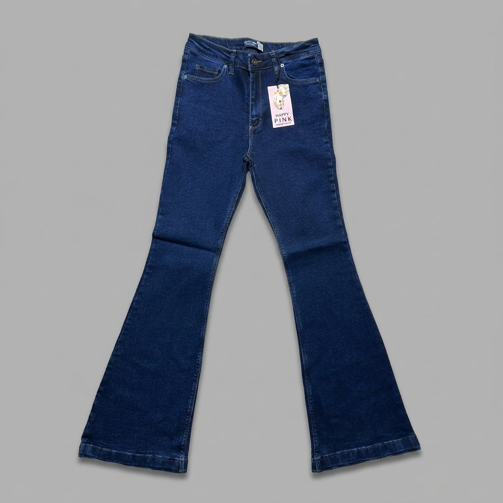 Blugi evazați Happy Pink dintr-un denim intens
