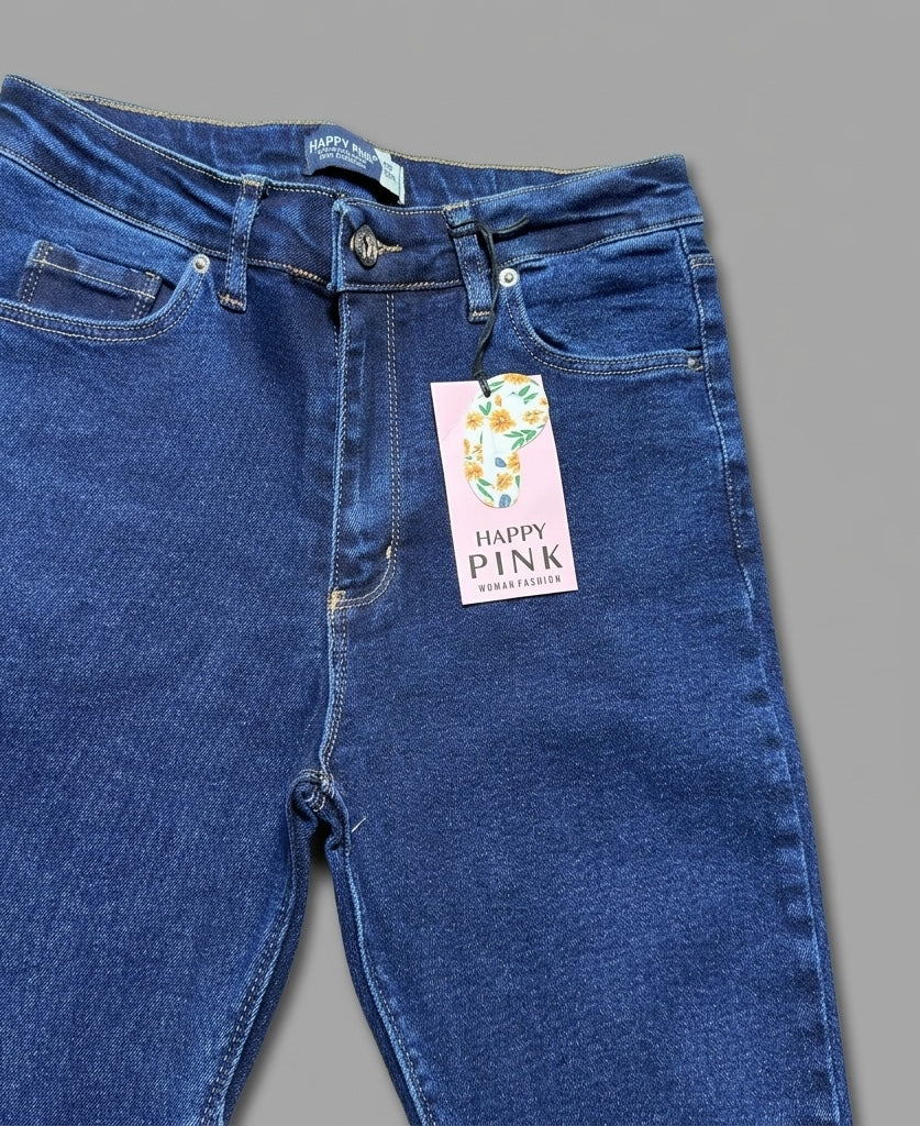 Blugi evazați Happy Pink dintr-un denim intens