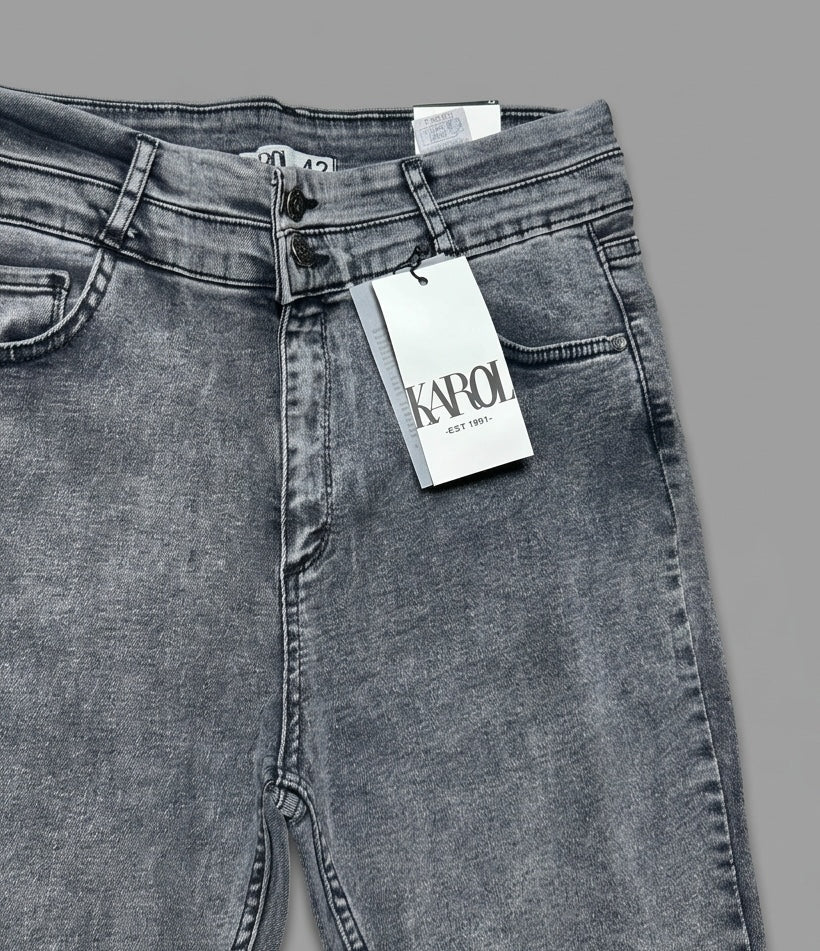 Blugi skinny Karol gri cu talie înaltă dublă