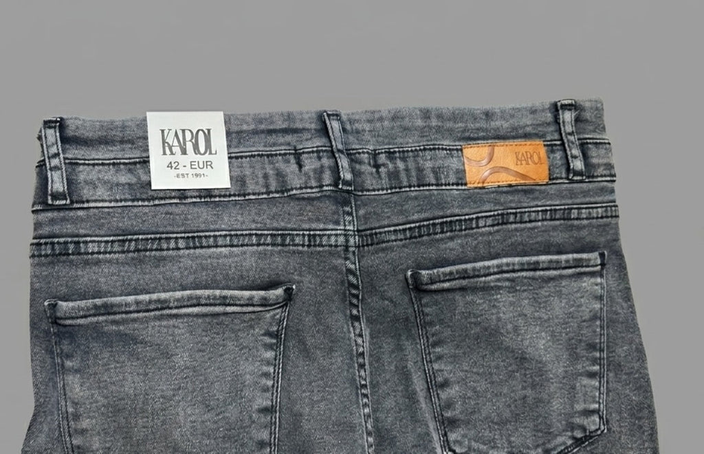 Blugi skinny Karol gri cu talie înaltă dublă
