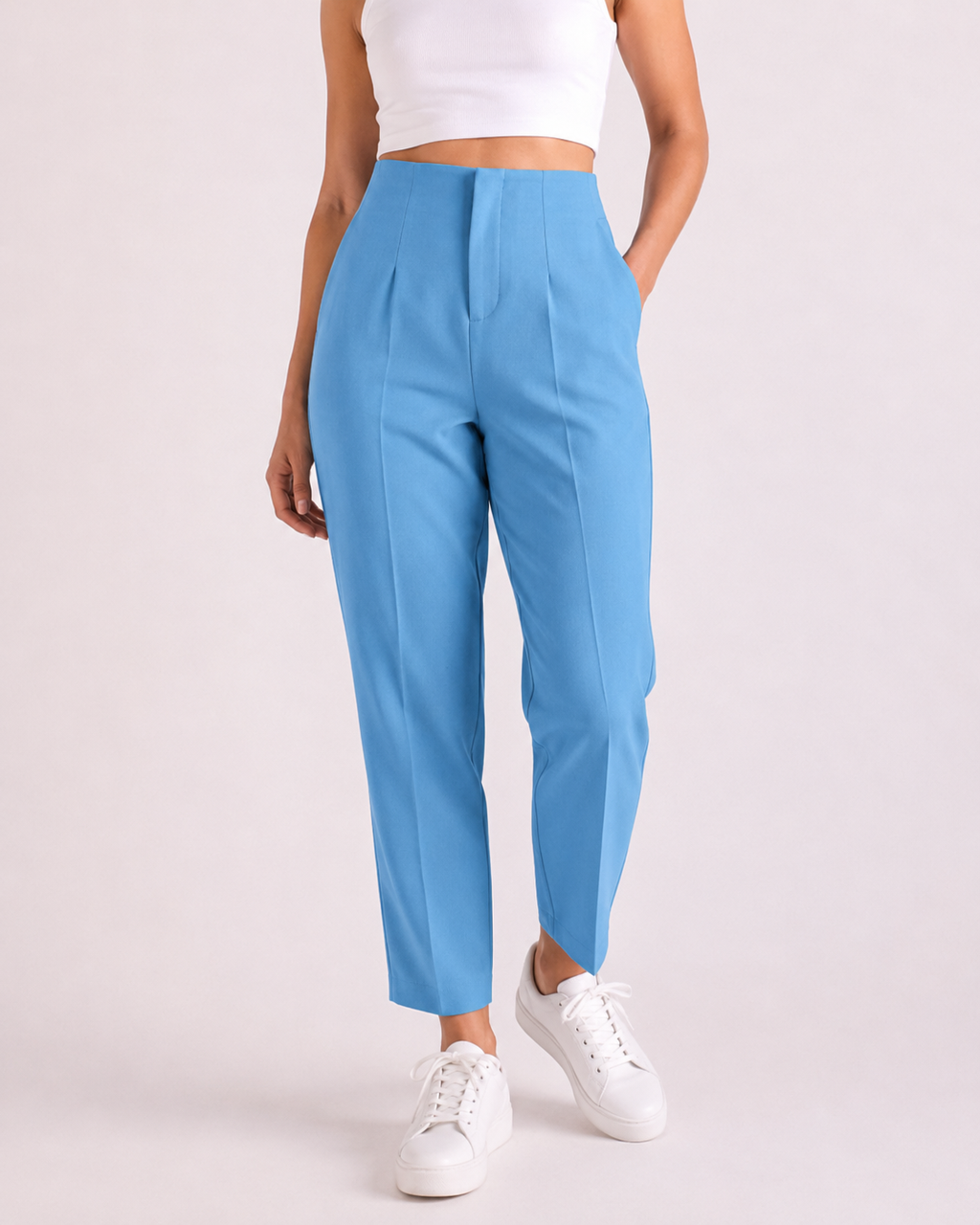 Pantaloni damă eleganți cu talie înaltă și croială conică
