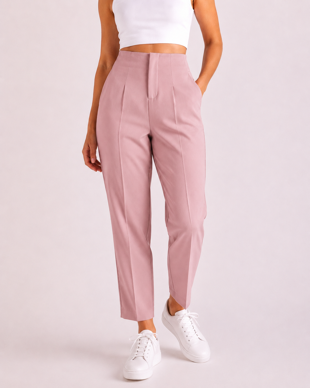 Pantaloni damă eleganți cu talie înaltă și croială conică