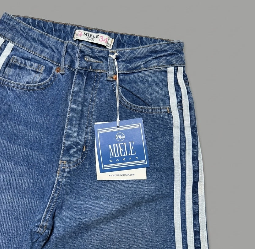 Τζιν wide leg Miele με λευκές ρίγες στα πλάγια
