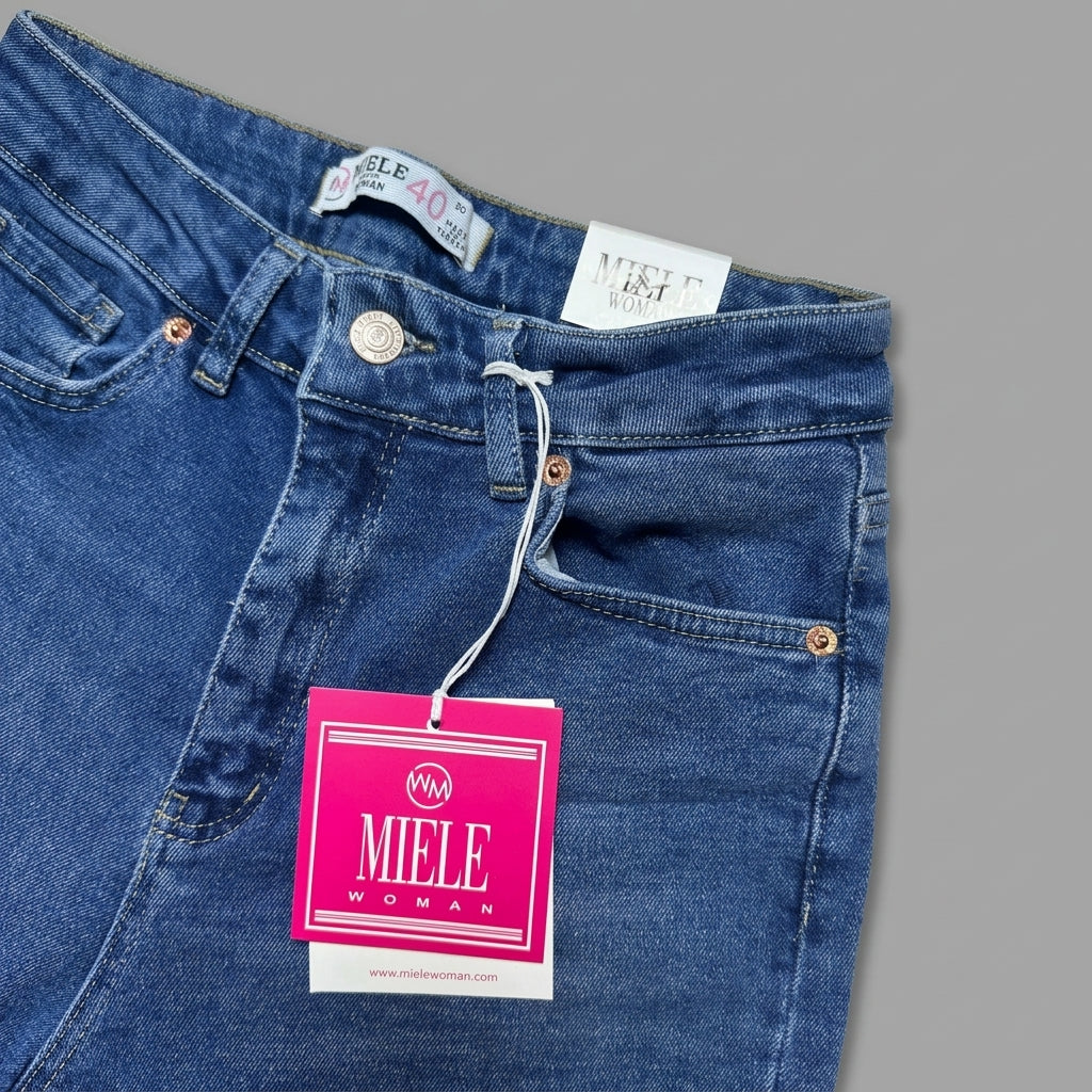 Blugi slim fit Miele albastru cu talie înaltă