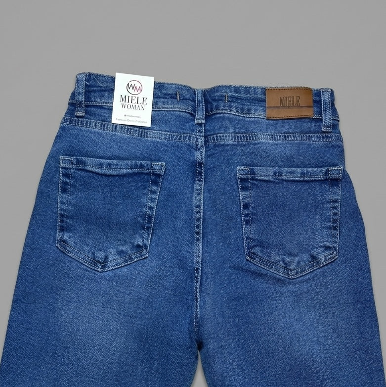 Blugi slim fit Miele albastru cu talie înaltă