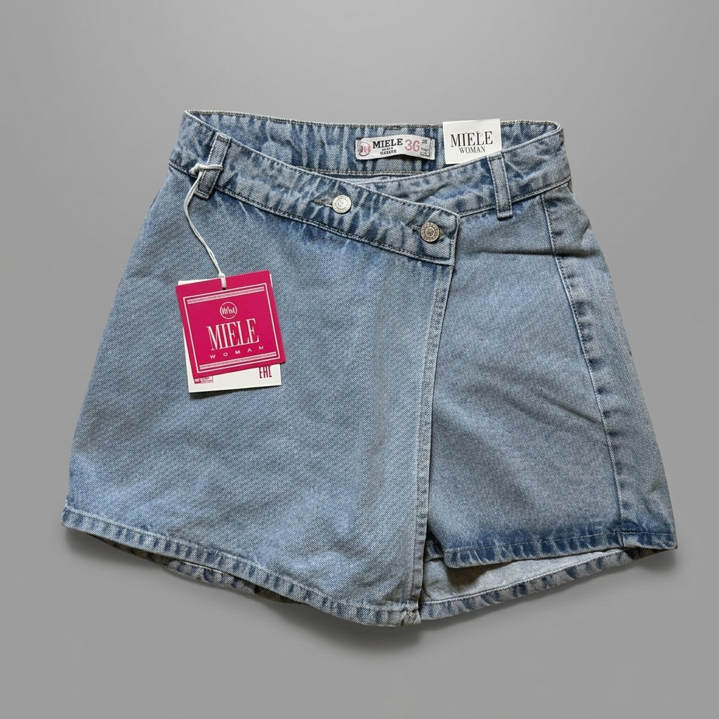 Pantaloni scurți din denim Miele Woman cu închidere asimetrică