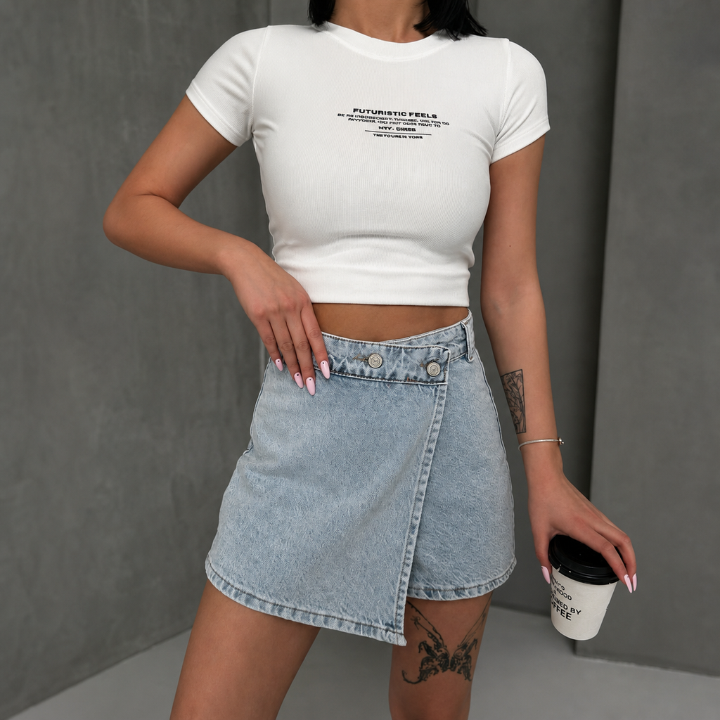 Pantaloni scurți din denim Miele Woman cu închidere asimetrică