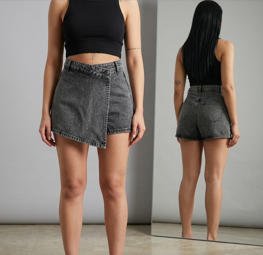 Asymmetrically closed gray denim culottes Miele Woman