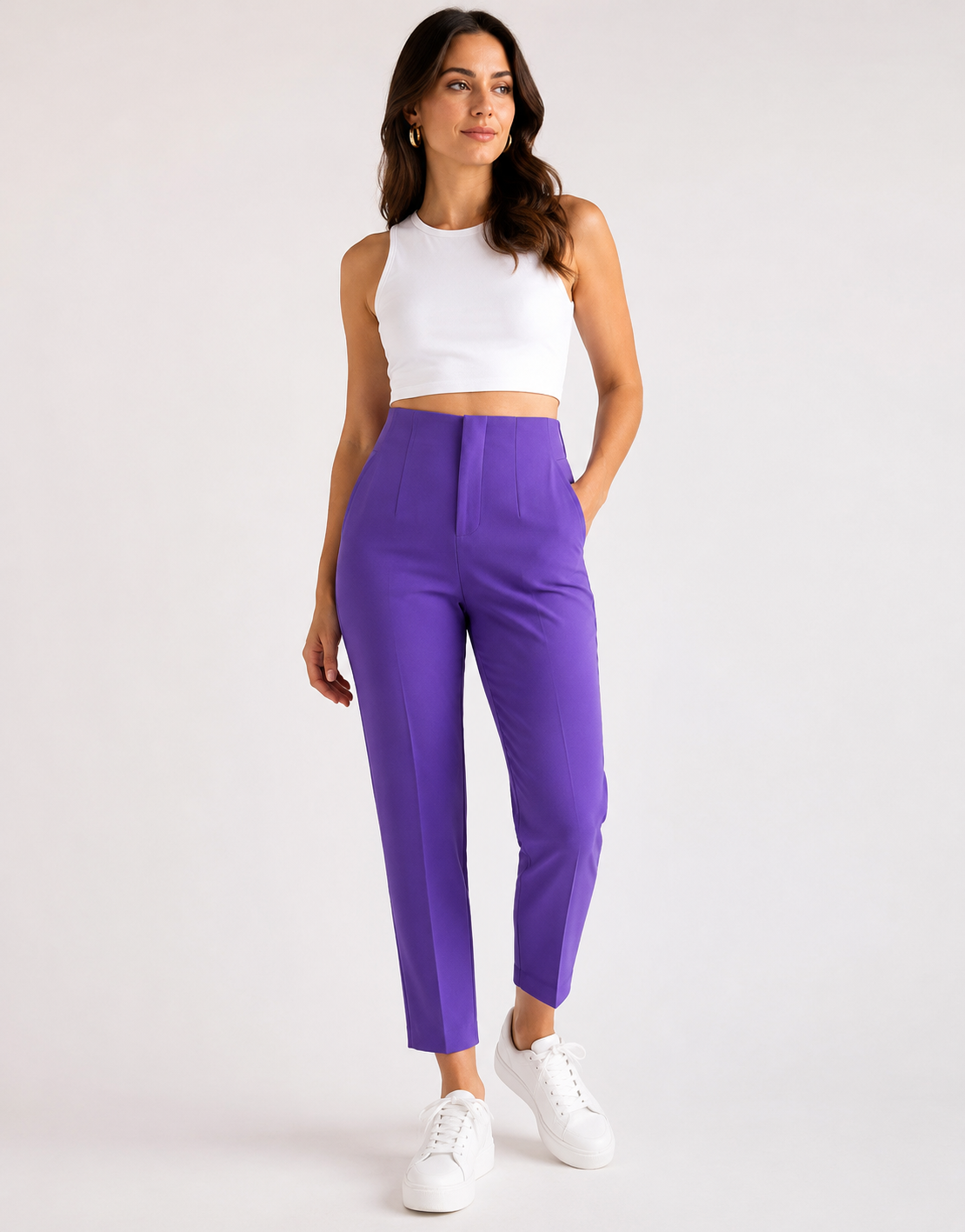 Elegant high-waisted tapered women's trousers