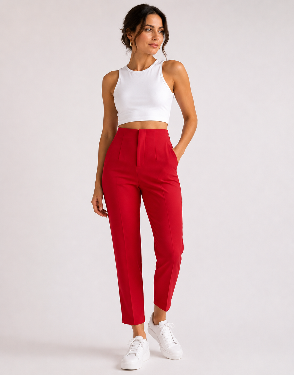 Pantaloni damă eleganți cu talie înaltă și croială conică