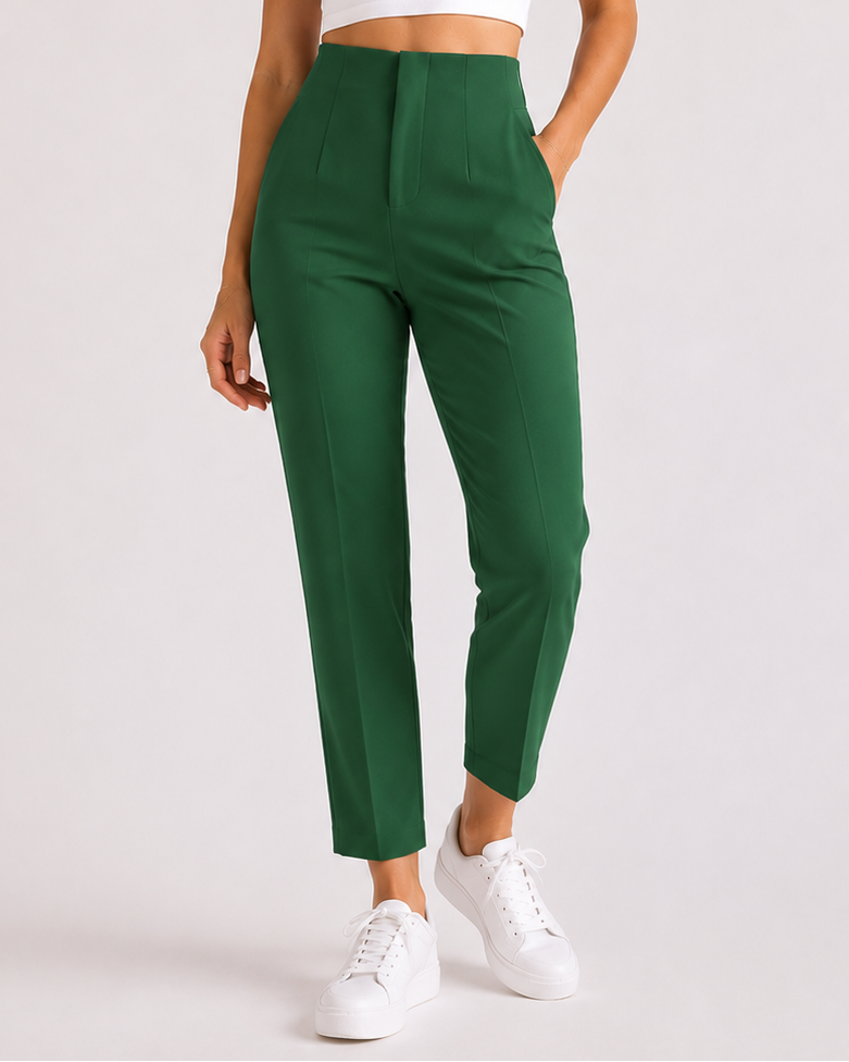 Pantaloni damă eleganți cu talie înaltă și croială conică