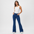 Blugi evazați Happy Pink dintr-un denim intens