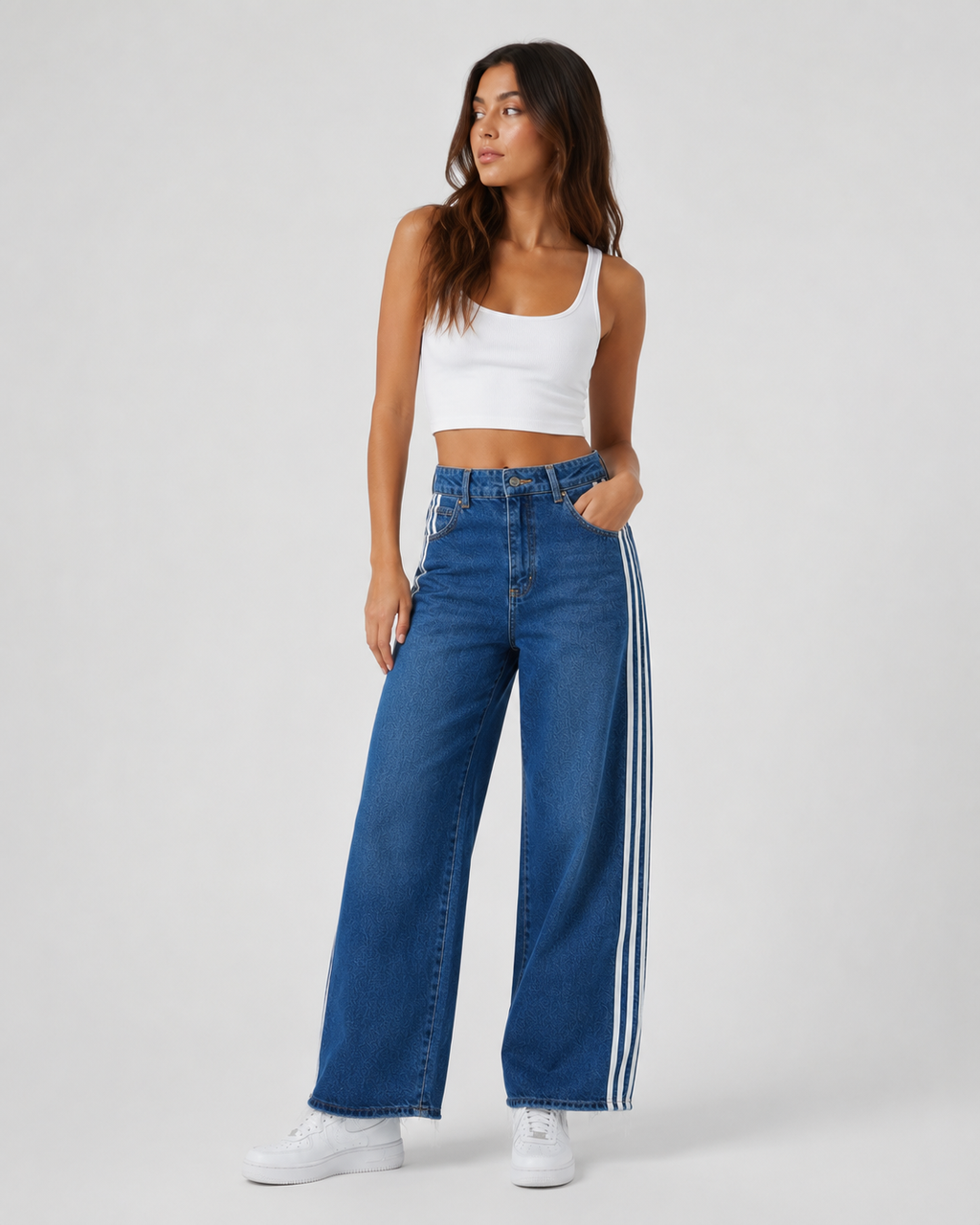 Τζιν wide leg Miele με λευκές ρίγες στα πλάγια