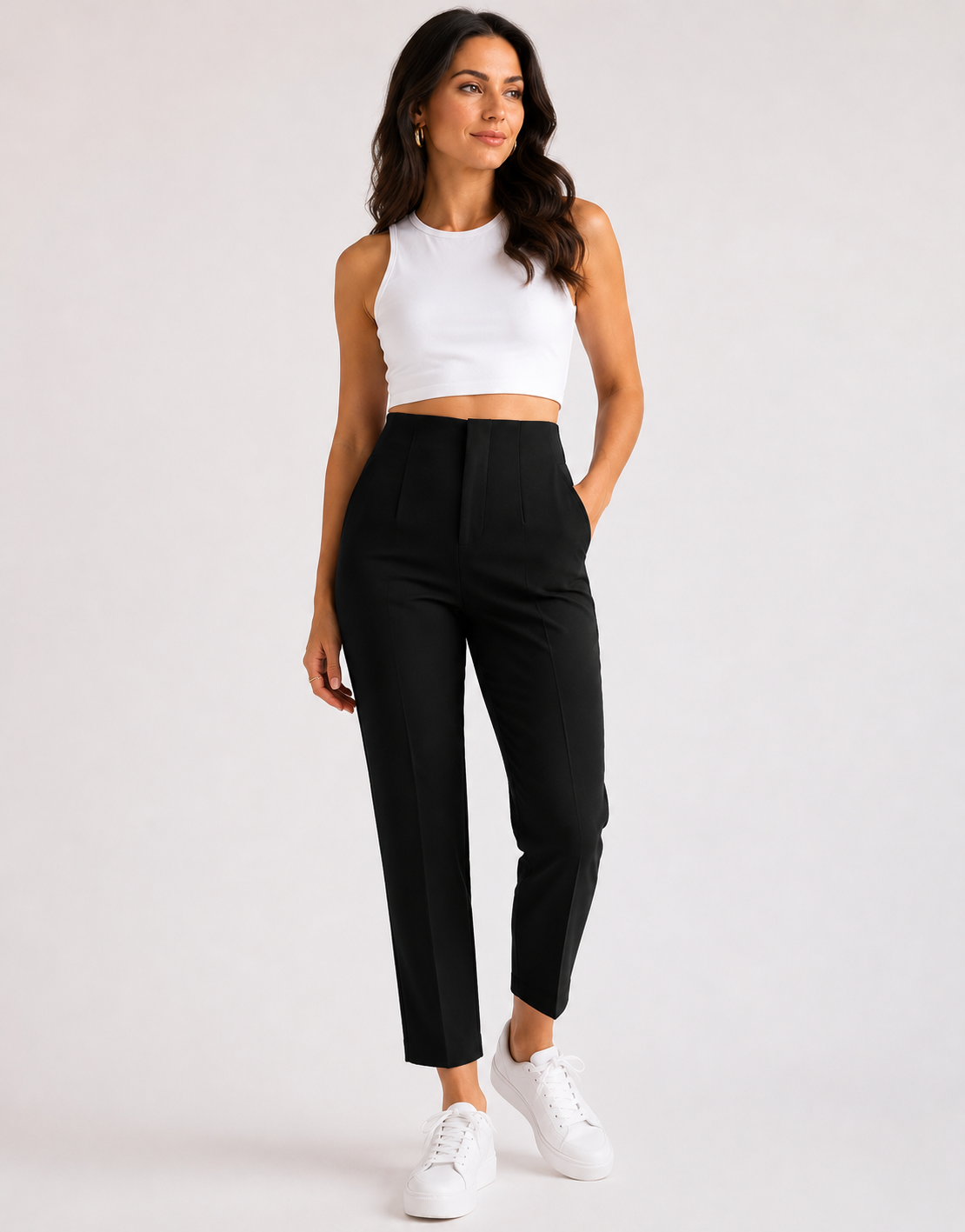 Elegant high-waisted tapered women's trousers