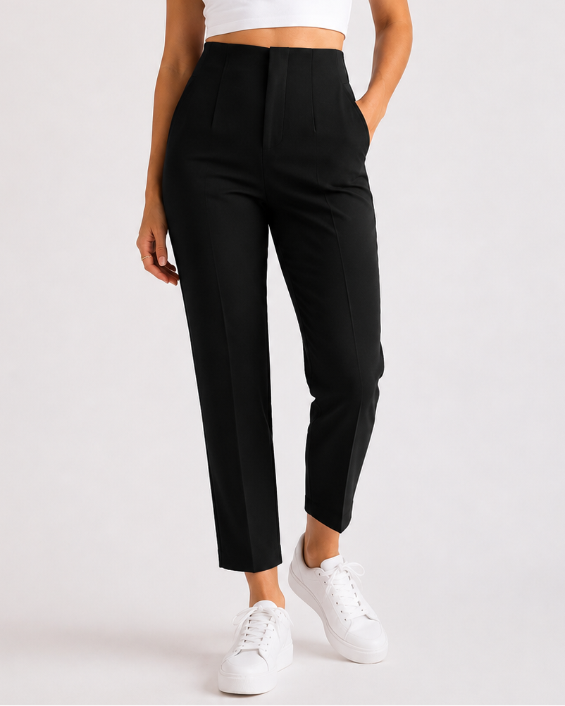 Pantaloni damă eleganți cu talie înaltă și croială conică