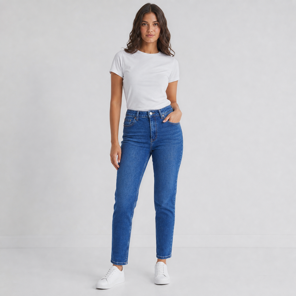 Blugi slim fit Miele albastru cu talie înaltă