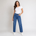 Blugi mom fit Miele albastru cu talie înaltă