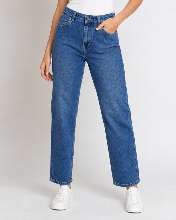 Дънки mom fit Miele сини с висока талия