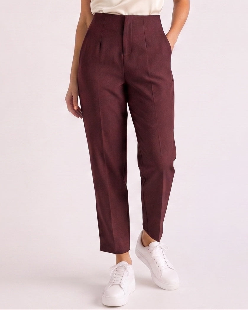 Pantaloni damă eleganți cu talie înaltă și croială conică
