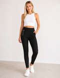 Pantaloni colant slim-fit cu pense frontale și fermoare decorative duble