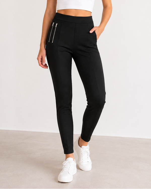 Панталон клин slim-fit с предни плохи и двойни декоративни ципове