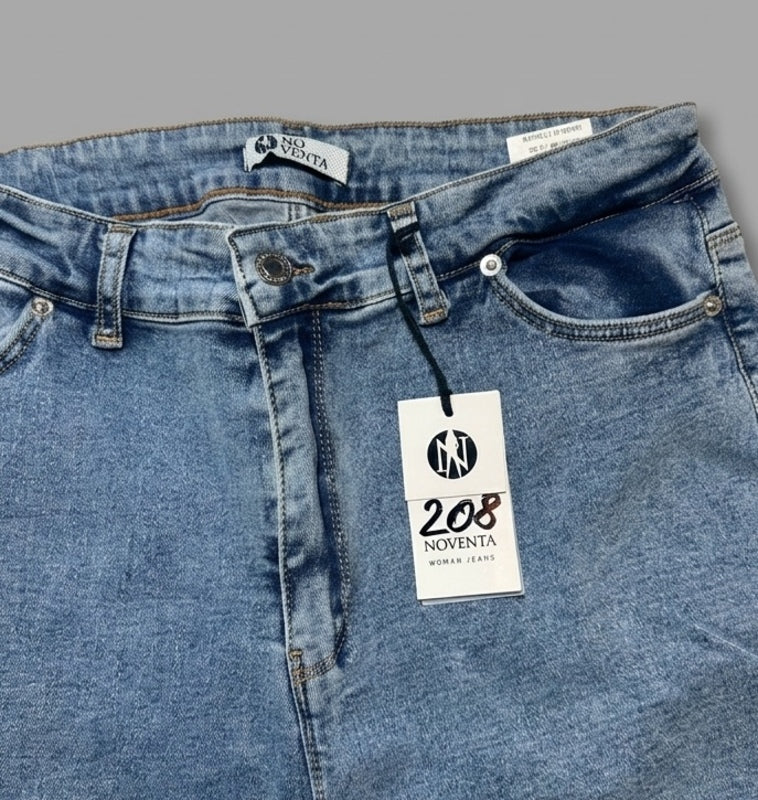 Blugi mom fit Plus Size Noventa albastru deschis cu talie înaltă