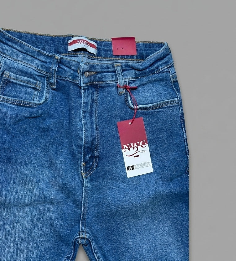 Blugi skinny fit plus size NYC albastru cu talie înaltă