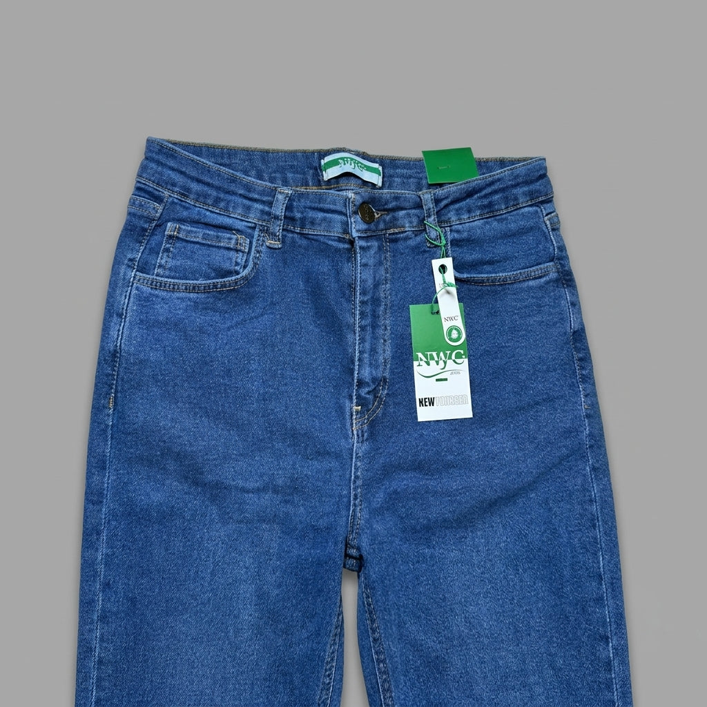 Blugi skinny fit plus size NYC albastru închis cu talie înaltă