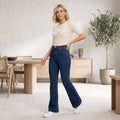 Blugi flare fit NYC albastru închis cu talie înaltă