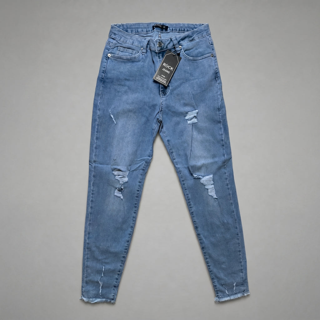 Blugi skinny Rock Jeans cu rupturi și tiv nefinisat